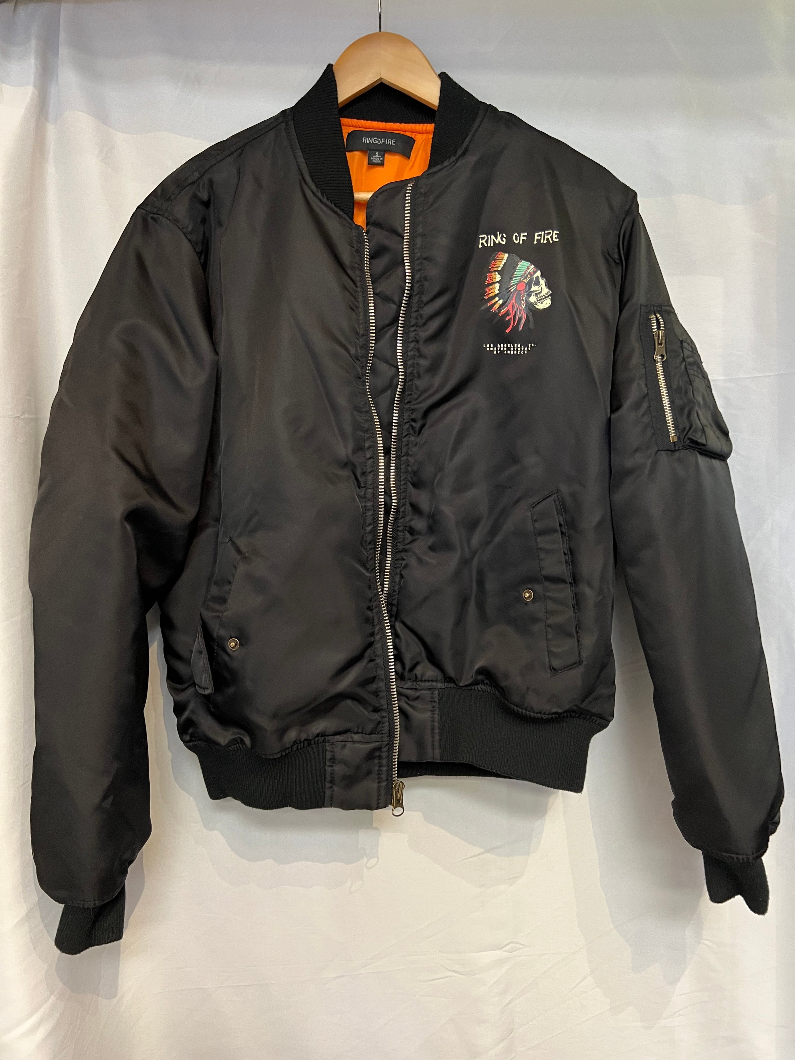 Ring of Fire Black Bomber Jacket Size S